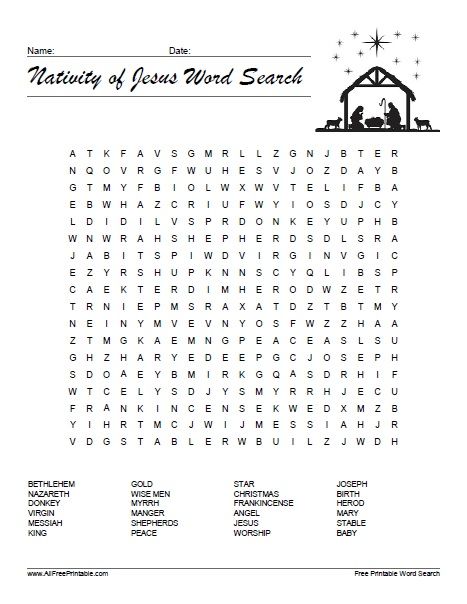 Free Printable Nativity of Jesus Word Search Nativity Word Scramble, Advent Word Search Free Printable, Nativity Word Search Free Printable, Nativity Worksheets Free Printable, Nativity Scavenger Hunt Printable, Nativity Word Search For Kids, Free Christmas Word Search Printables, Nativity Worksheets, Nativity Word Search