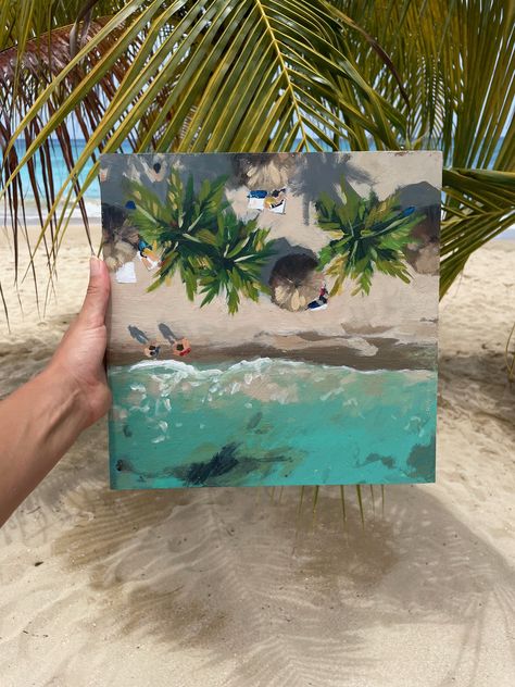 Aerial Seascape of the Jamaica inn. 2022. by Nina Brooke. Arylic on board. Art Beach Painting, Art Pieces Painting, Ocean Aesthetic Painting, Beach Painting Aesthetic, Tropical Painting Ideas, Jamaica Painting, Painting At The Beach, Painting On The Beach, Beach Canvas Painting