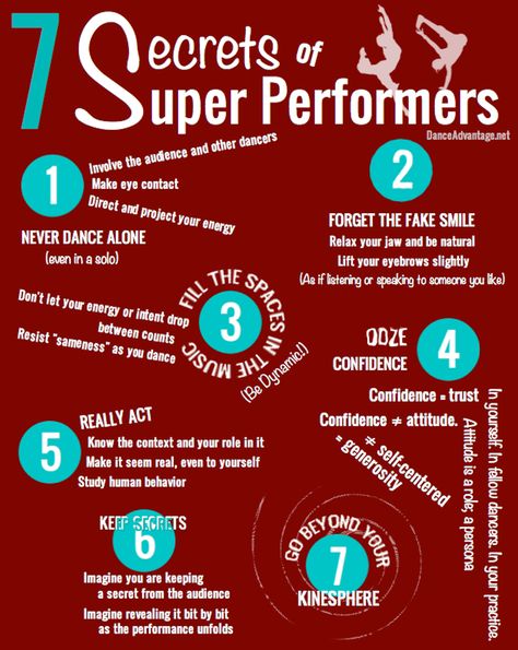 Really top notch advice! 7 Secrets Of Super Performers Dance Hip Hop, Dance Aesthetic, Belly Dancing Classes, Dance Technique, Dance Quotes, Dance Teacher, Irish Dance, Dance Tips, Dance Teams