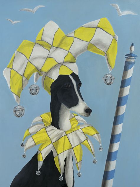 MARY CARLSON Circus Dog Illustration, Whippet Funny, Circus Dog, Whippet Art, Holt Norfolk, Old Circus, Play Cards, Group Therapy, Wafer Paper