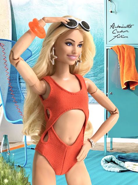 Fashion Dolls Couture - Unlimited: Red Orange Swimsuit…🧡❤️🧡 Barbie Pics, Barbie Dress Pattern, Made To Move Barbie, Barbies Pics, Red Puffer Jacket, Crochet Doll Dress, Red Puffer, Curvy Barbie, Orange Swimsuit