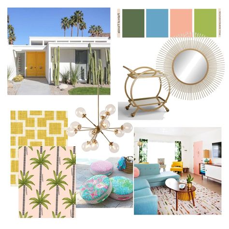 Palm Springs Style Kitchen, Palm Springs Mood Board, Palm Springs Bedroom Decor, Retro Palm Springs Aesthetic, Palm Springs Mid Century Modern Interior, Palm Springs Decor Interiors, Palm Springs Houses Interior, Palm Springs Color Palette, Palm Springs Patio