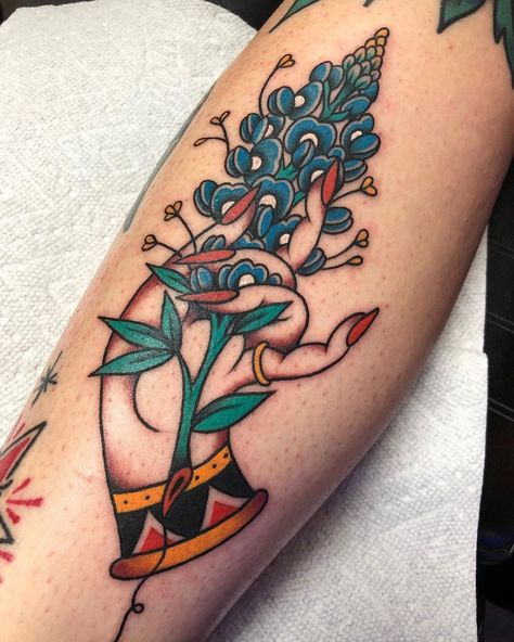 10 Best Bluebonnet Tattoo Ideas You'll Have To See To Believe! | Outsons | Men's Fashion Tips And Style Guides American Traditional Bluebonnet Tattoo, Blue Traditional Tattoo, Traditional Bluebonnet Tattoo, Traditional Texas Tattoo, Blue Bonnet Tattoo, Delphinium Tattoo, Bluebonnet Tattoo, Paintbrush Tattoo, Flowers Reference