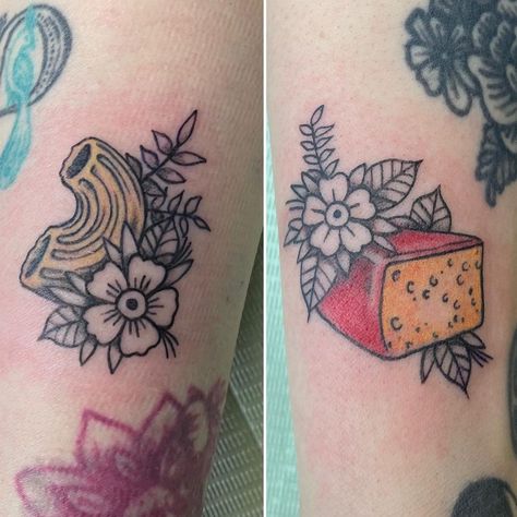 Macaroni and cheese for @mcblankemeyer and @drgnlady27 😍 so much fun! Done at @kingfisher.collective in #royersfordpa #sistertattoos… | Instagram Mac And Cheese Tattoo, Macaroni Tattoo, Cheese Tattoo, Sister Tattoos, Awesome Things, Tattoo Inspo, Kingfisher, Mac And Cheese, Traditional Tattoo