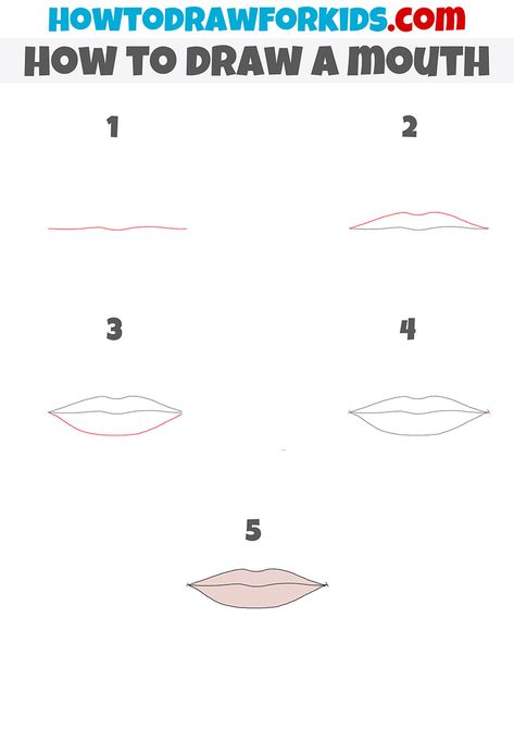 how to draw a mouth step by step How To Draw A Simple Mouth, How To Draw A Mouth Step By Step Easy, How To Draw A Mouth Step By Step, How To Draw A Mouth, Draw A Mouth, Draw Anatomy, Drawing Mouth, Tree Drawings Pencil, Art Lessons Middle School