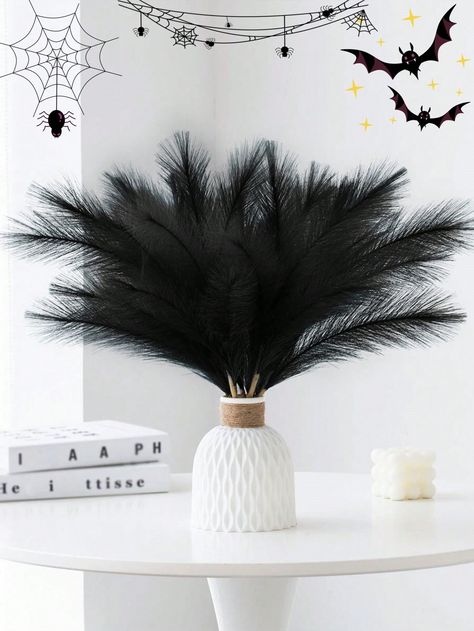 10PCS -Artificial Reed Grass Boho Halloween Decor Faux Pampas Grass Large Tall Fluffy Artificial Fake Flower Bulrush Reed Grass For Vase Filler Farmhouse Home Kitchen Bohemian Decoration, Room, Wedding Party Decor (Black) Fall AutumnI discovered amazing products on SHEIN.com, come check them out! Boho Halloween Decor, Halloween Fiesta, Faux Pampas, Kitchen Bohemian, Bohemian Decoration, Boho Halloween, Festival Decor, Wedding Party Decor, Fake Flower