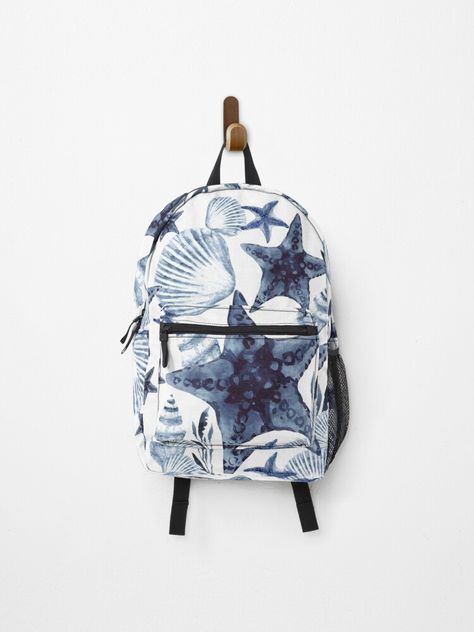 Dark Blue Backpack, Navy Blue Backpack, Blue Seashells, Dog Mat, Blue Backpack, Designer Backpacks, Laptop Pocket, Cute Bags, Pocket Detail