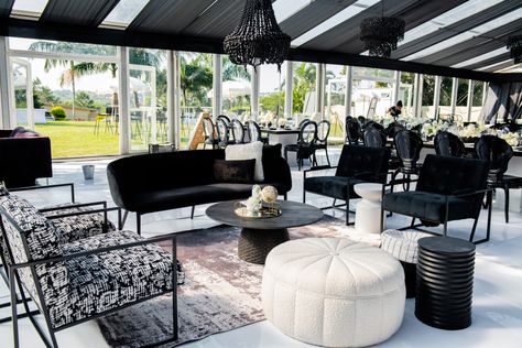 Black And White Event, Event Lounge, Black And White Furniture, Phd Graduation, Lounge Party, Wedding Planning Decor, Event Specialist, Events Decor, Event Furniture