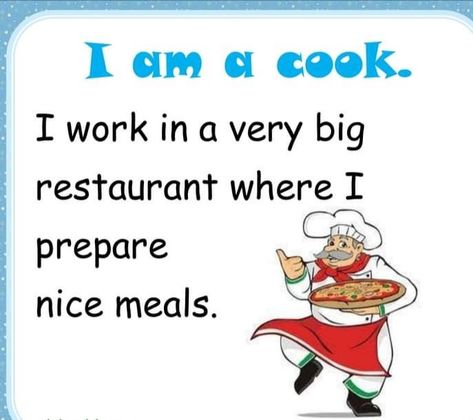 I am a cook occupation. occupation reading worksheet for kindergarten , pre school and grade 1. Rhyming Poems For Kids, Short Story For Kids, Reading For Kids, Pecs Pictures, Fun Phonics Activities, Short Reading Passage, Reading Comprehension Practice, Worksheet For Kindergarten, Teach English To Kids