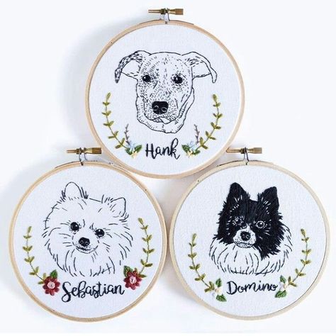 Micro Embroidery, Embroidered Photo Art, Pet Embroidery, Embroidered Canvas Art, Modern Hand Embroidery Patterns, Portrait Embroidery, Dog Embroidery Designs, Dog Embroidery, Embroidery Lessons