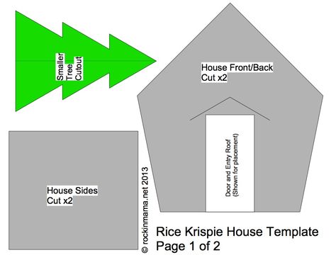 Rice Krispie Holiday House Template Rice Krispie Gingerbread House, Gingerbread House Tutorial, Traditional Gingerbread, Gingerbread Man Activities, House Tutorial, Ornament Party, House Template, Box Houses, Rice Krispie