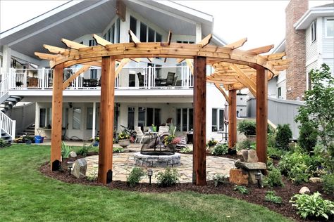 Circular Pergola, Circular Garden, Circular Patio, Cedar Furniture, Cedar Garden, Cedar Planters, Hot Tub Backyard, Hardwood Furniture, Diy Yard