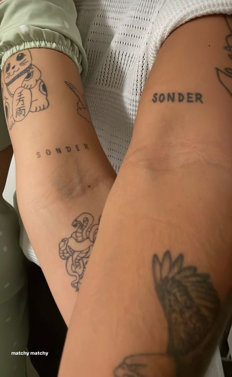 Sonder Tattoo Brent, Tattoo Font Women, Quinn Xcii Tattoo, Brent Tattoo Ideas, Brent Faiyaz Sonder Tattoo, Sonder Tattoo Stencil, Sounder Tattoo, 21 Savage Tattoo Ideas, Music Artist Tattoo Ideas