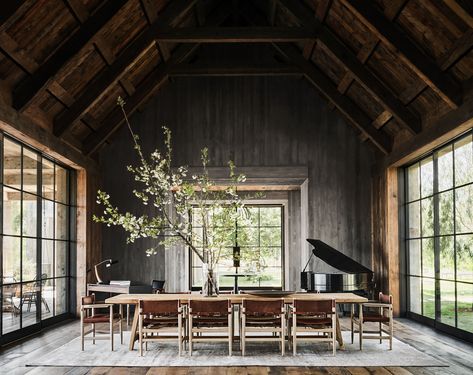 Image may contain Housing Building Loft Indoors Flooring Attic Wood Furniture Chair Interior Design and Floor Mila Kunis Ashton, Farmhouse Architecture, Ashton Kutcher, Vogue Living, Mila Kunis, Grand Homes, Soho House, Country Style Homes, Mountain House