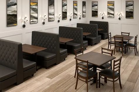 When it comes to furnishing a dining establishment, one of the critical decisions owners and managers must make… Restaurant Booth Design, Restaurant Chairs Design, Usa Restaurant, Cafe Sofa, Tables Restaurant, Restaurant Seating Design, Custom Banquette, Restaurant Booth Seating, Tiny Restaurant