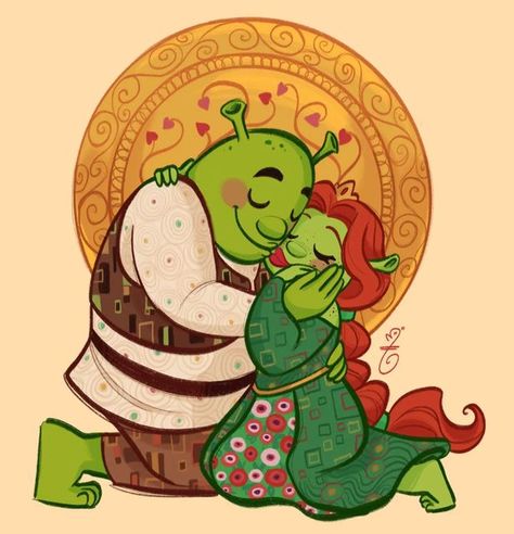 Human Shrek Fanart, Grinch And Martha May Fanart, Kawaii Shrek, Shrek Illustration, Shrek Fanart, Couple Cartoon Drawings, Cute Shrek, Shrek Art, Shrek Characters