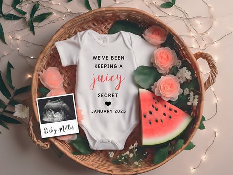 Summer Watermelon Pregnancy Announcement, Summer Baby Reveal, Juicy Secret, Digital Gender Neutral Baby News, Editable Template Summer Baby Announcement Ideas, Gender Reveal Ideas Summer, June Pregnancy Announcement, August Pregnancy Announcement, June Baby Announcement, Baby Announcement Summer, Pregnancy Announcement Summer, Summer Baby Announcement, Summer Gender Reveal