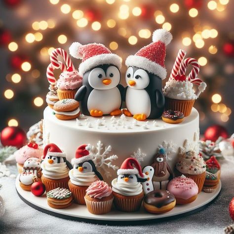 Decorated Christmas Cakes, Christmas Cake Fondant, Christmas Themed Cakes, Unusual Cakes, Merry Christmas Cake, Christmas Bakes, Winter Cakes, Winter Wonderland Cake, Christmas Cakes Easy