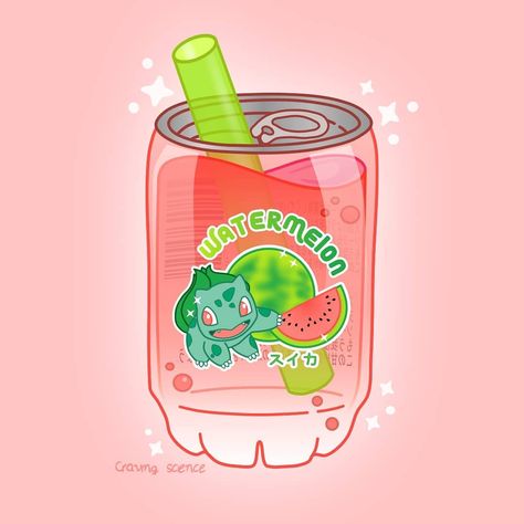 Ann Ameless🎨 | cute drawings💫 on Instagram: “Sparkling watermelon soda! 🍉 My second drawing for #fanartfest2020 week 3. I made three versions of this cute soda: 1= with bulbasaur, 2…” Soda Can Drawing, Cute Soda, Pokémon Design, Watermelon Soda, Can Drawing, Pokemon Food, Cute Food Wallpaper, Pokemon Ideas, Soda Can Art