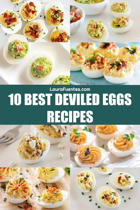 8 pictures of different types of deviled eggs, from the traditional recipe, to unique recipes including hummus and avocado Original Deviled Eggs Recipe, Best Deviled Egg Recipe Ever, Deviled Eggs Recipes, The Best Deviled Eggs, Eggs Deviled, Deviled Egg Recipes, Guacamole Deviled Eggs, Appetizer Table, Devilled Eggs Recipe Best