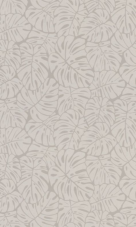 Botanical Overlay Wallpaper This tropical leaf wallpaper features a seamless pattern of monsterra leaves overlaid for elegant depth. A classic botanical pattern, this design is amplified by a metallic background and texture that pop the leaves right off of the wall, creating a luxurious living room or powder room wallpaper. Beige Wallpaper Texture Patterns, Neutral Chrome Wallpaper, Wallpaper On The Wall Living Room, Luxury Wallpaper Texture Modern Living Room, Grey Leaf Wallpaper, Luxury Wallpaper Texture Modern Bedroom, Wall Texture Design Seamless, Wallpaper For Living Room Modern Texture, Modern Wallpaper Texture Interior Design