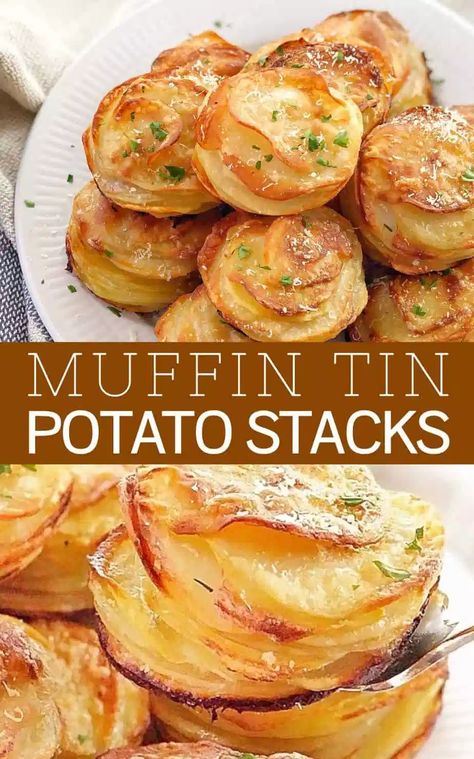 Parmesan Potato Stacks, Potato Stacks, Gratin Potatoes, Potato Recipes Side Dishes, Potato Sides, Potato Side Dishes, Deilig Mat, Idee Pasto Sano, Potato Dishes