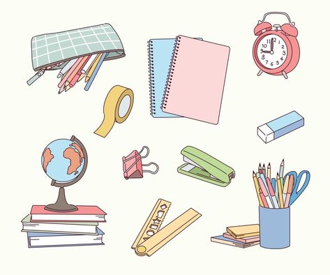 School Cartoon, Scrapbook Printing, School Icon, School Clipart, Object Drawing, Stationary School, Art Drawings Sketches Pencil, Design Illustrations, Scrapbook Stickers Printable