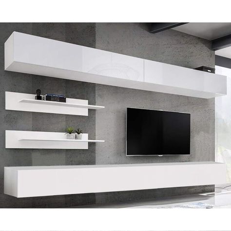 Contemporary Entertainment Center, Door Mechanism, White Entertainment Center, Floating Entertainment Center, Modern Wall Units, Entertainment Wall Units, Modern Tv Wall Units, Living Room Wall Units, Living Room Entertainment Center