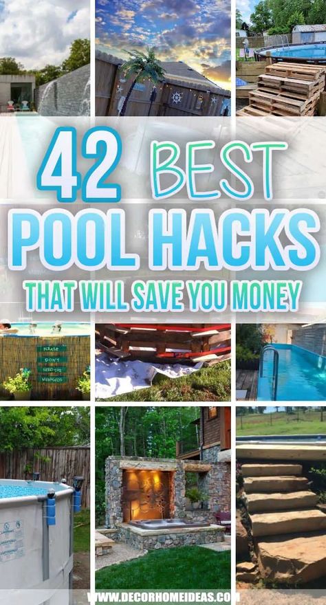 Build an Aboveground Pool Deck #poolhacks #diypool #decorhomeideas Above Ground Pool Deck Ideas On A Budget Diy, Pool Noodle Ideas For Pool, Diy Pool Upgrades, Cheap Pool Decorating Ideas, Backyard Pool Deck Ideas, Diy Small Pool Ideas On A Budget, Swimming Pool Diy Ideas, Diy Backyard Pool Oasis, Backyard Diy Pool Ideas