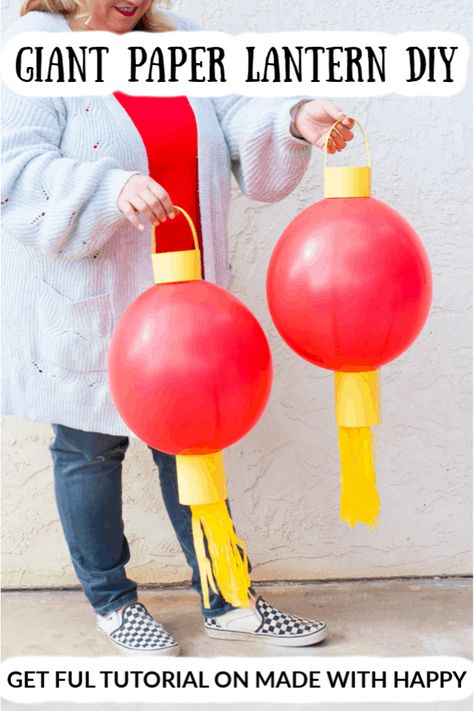 Giant Paper Lantern DIY. Chinese New Year Paper Lantern. Paper Lantern DIY. Chinese New Year Crafts Diy Chinese Lanterns, Paper Lantern Diy, Lantern Crafts For Kids, Chinese Drum, New Year Crafts, Balloon Lanterns, Lantern Paper, Chinese Party, Paper Flower Wall Hanging