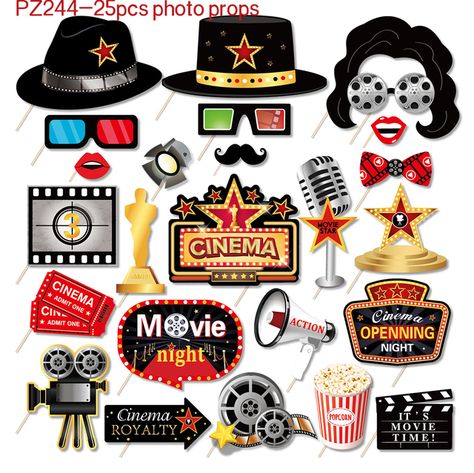 Movie Night Photo Booth, Hollywood Party Photo Booth, Red Carpet Photo Booth, Selfie Props, Red Carpet Theme, Movie Night Theme, Party Selfie, Movie Night Birthday Party, Movie Themed Party