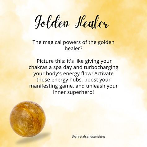 ✨ Have you heard of the amazing healing properties of the golden healer gemstone? This beautiful crystal is said to bring clarity, joy, and positivity into your life. ✨ Come check out our selection of golden healer beads and experience the magic for yourself! #goldenhealer #gemstone #beadshopping #healingcrystals 💛🌟 Golden Healer Crystal, Golden Healer Crystal Meaning, Witch Business, Body Energy Flow, Golden Healer, Magical Power, Crystal Healing Stones, Energy Flow, Bead Shop