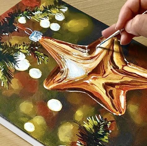 Christmas Art Abstract, Christmas Paintings On Long Canvas, Christmas Art Painting Acrylic Tutorial, Christmas Painting Tutorial Step By Step, Xmas Paintings On Canvas, How To Paint Christmas Ornaments, Christmas Acrylic Painting Easy, Christmas Painting Acrylic, Abstract Christmas Painting