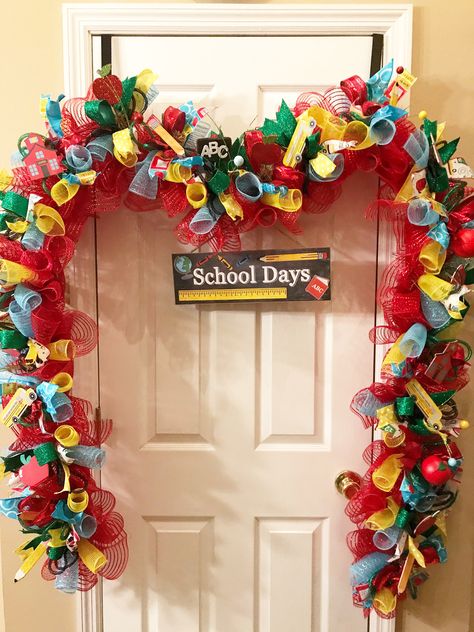 Back To School Wreaths, Back To School Garland, School Garland, Front Door Garland, School Wreaths, Mesh Garland, Deco Mesh Garland, Wreaths Front Door, Door Garland