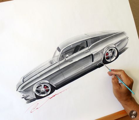 For Mustang Monday doing a quick sketch & render of a custom 1967 Mustang Fastback. Also a great opportunity to practice a tweaked perspective to make things a little more visually interesting. 1967 Mustang Fastback, Mustang Drawing, 1967 Mustang, Arte Ninja, For Mustang, Honda Crx, Wheel Art, Racing Art, Car Artwork