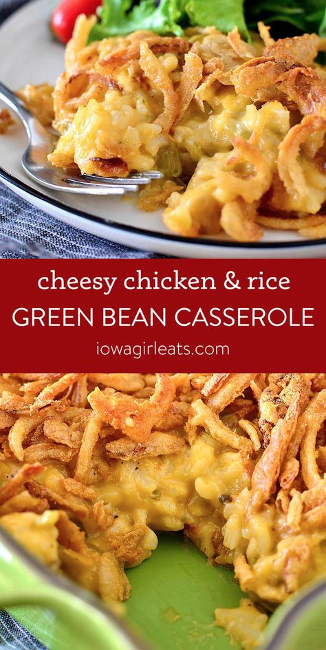 Cheesy Chicken And Rice, Cheesy Chicken Rice, Cozy Cook, Favorite Casseroles, Cheesy Casserole, Iowa Girl Eats, Green Bean Casserole, Chicken And Rice, Bean Casserole