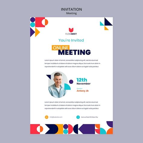 Online meeting invitation template | Free Psd #Freepik #freepsd #meeting-invitation #online-discussion #conference-invitation #meeting Postcard Design Business, Meeting Invitation Template, Business Meeting Invitation, Conference Invitation, Meeting Invitation, Corporate Conference, Online Meeting, Conference Meeting, Business Invitation