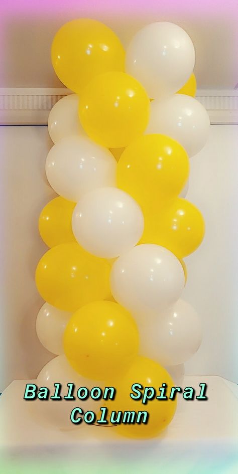 Yellow/white #ballooncolumn #spiralballoncolumn Ballon Column, Balloon Columns, Birthday Decor, Girls Birthday, Birthday Decorations, Yellow White, Girl Birthday, 1st Birthday, Balloons