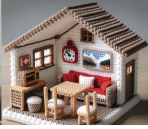 Crochet Diorama, Crochet Building, Crochet Furniture, Crochet House, Baby Booties Knitting Pattern, Plastic Canvas Stitches, Doll House Plans, Crochet Dolls Free Patterns, Plastic Canvas Patterns Free