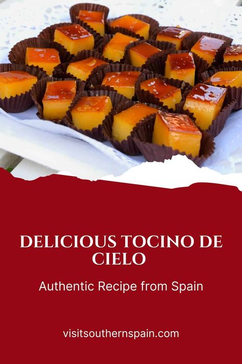 Do you want to try an Irresistible Tocino De Cielo Recipe from Spain? This delicious recipe for Tocino de Cielo is a classic Spanish dessert with a sweet, rich flavor and smooth texture. This easy Spanish dessert is made from a simple mixture of egg yolks, sugar, and water, which is then baked in a water bath until set. Tocino de Cielo is perfect for serving at special occasions or dinner parties, as it is both elegant and easy to prepare. #tocinodecielo #tocinodessert #spanishdessert #tocino Spanish Candy, Easy Spanish Desserts, Desserts From Spain, Tapas Spanish, Spain Recipes, Spanish Dessert Recipes, Spanish Dish, Spanish Dessert, Authentic Spanish Recipes