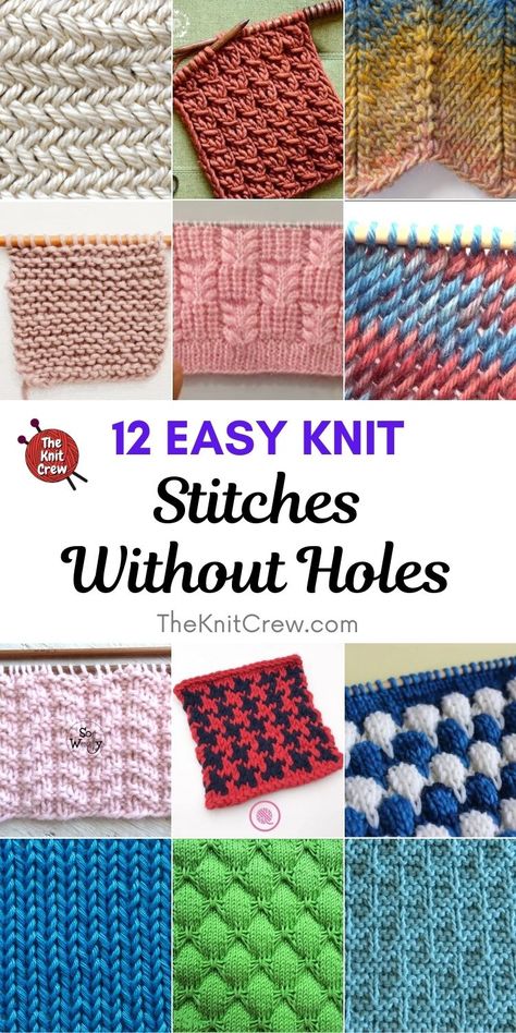 12 Easy Knit Stitches Without Holes. Easy Stitches Without Holes Knitting Patterns curated by The Knit Crew. Knit Stitch Patterns Free, Textured Knitting, Butterfly Stitches, Knitting Stitches Tutorial, Chevron Stitch, Easy Crochet Stitches, Knit Stitches, Easy Knit, Herringbone Stitch