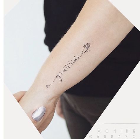 Grace And Gratitude Tattoo, Gratitude Tattoo For Women, Forearm Word Tattoo, Grateful Tattoo, Gratitude Tattoo, Short Quote Tattoos, Always Tattoo, Dove Tattoos, Unalome Tattoo