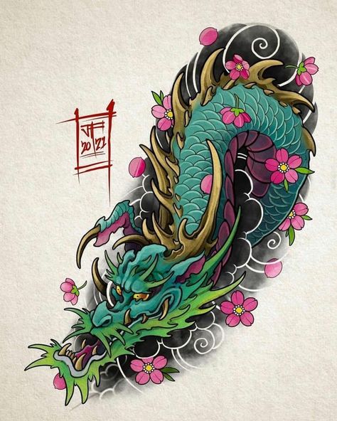 Traditional Tattoo Dragon, Traditional Japanese Dragon, Warrior Tattoo Sleeve, Japanese Tiger Tattoo, Traditional Japanese Tattoo Designs, Dragon Tattoo Sketch, Japanese Flower Tattoo, Dragon Tattoo Art, Chest Plate