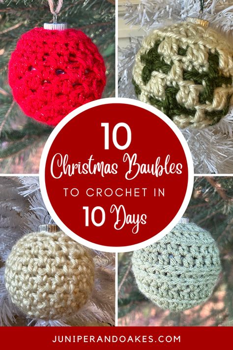 10 Free Christmas Ornament Bauble Crochet Patterns - A Very Bauble Christmas Crochet-A-Long (CAL) — Juniper & Oakes Picot Crochet, Crochet Christmas Ornaments Free, Crochet Ornament Patterns, Crochet Ball, Quick Crochet Patterns, Crochet Christmas Decorations, Crochet Ornaments, Holiday Crochet, Christmas Ornament Pattern