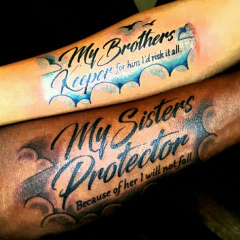 My Sister Protector Tattoo, Sister Protector Tattoos, Brother And Sister Tattoos, My Brothers Keeper, Matching Tattoos For Siblings, Brothers Keeper, In Loving Memory Tattoos, Brother Sister Tattoo, Sisters Tattoo