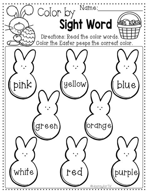 Easter Preschool No Prep Worksheets & Activities 03D Kindergarten Easter Worksheets, Easter Preschool Worksheets, Easter Learning Activities, Easter Math Activities, Color By Sight Word, Easter Kindergarten, Spring Worksheet, Easter Lessons, April Activities