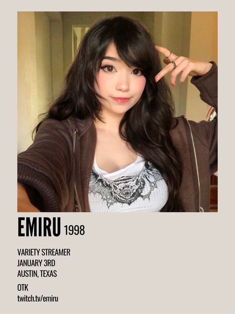 minimal aesthetic polaroid poster for twitch streamer emiru from otk Emiru Twitch Makeup, Emiru Twitch Hair, Emiru Twitch Streamer, Side Bangs Aesthetic, Emiru Twitch, Twitch Streamer Aesthetic, Streamer Aesthetic, Blue Hair Highlights, Aesthetic Polaroid