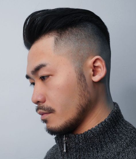 Shaved Sides and Back and Slicked Back Top Style Asian Slick Back, Asian Slick Back Hair Men, Asian Facial Hair, Haircut For Guys, Back Haircut, Mens Slicked Back Hairstyles, Slick Back Hairstyle, Beard Facial, Slick Back Haircut