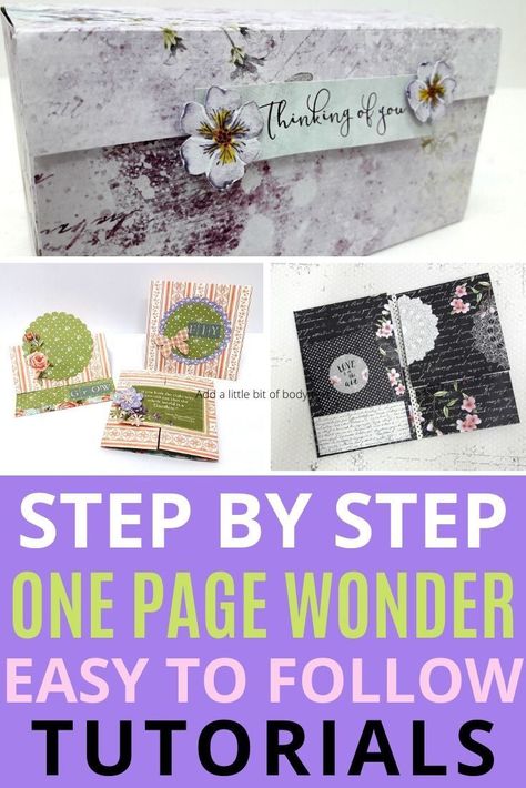 Check out these easy to follow step by step one page wonder tutorials. From mini albums to DIY paper boxes - we have it all. Maximize your supplies by making paper projects from one sheet of paper Mini Album Page Ideas, One Page Wonder, Paper Box Tutorial, Brag Books, Halloween Mini Albums, 3d Paper Projects, Diy Mini Album, Christmas Mini Albums, Paper Box Diy