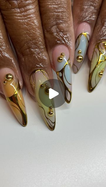 Xl Almond Nails, Expensive Hair, Aura Nails, Awesome Nails, Pastel Nails, Hair Nails, April 11, Chrome Nails, Gold Nails